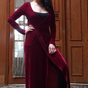 Unique Vintage merlot red velvet faux wrap dress